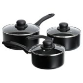 Tesco Aluminium Non Stick Black 3 Piece Sauce pan set