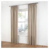 Tesco Plain Canvas Unlined Pencil Pleat Curtains W117xL137cm (46x54"), Taupe