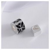 Sterling Silver Set Of 2 Black Enamel Bead Charms