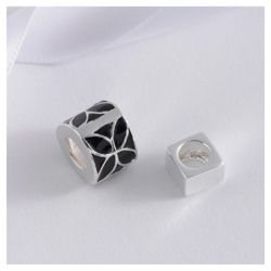 Sterling Silver Set Of 2 Black Enamel Bead Charms