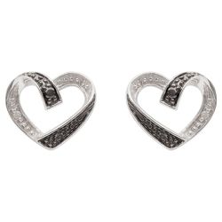 9ct White Gold Black And White Diamond Heart Earrings