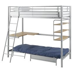 Mika High Sleeper With Single Futon Frame, Silver Finish