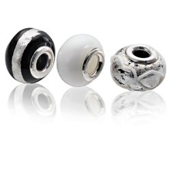 Sterling Silver Black Glass Charm 3 Pack