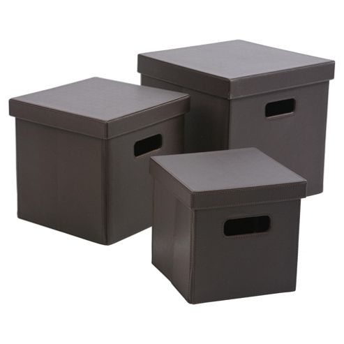 Image of Tesco Leather Effect Collapsible Boxes, Set Of 3