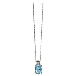9ct White Gold Diamond And Blue Topaz Pendant