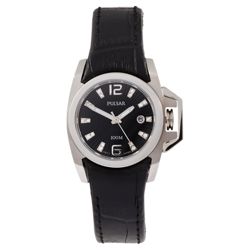 Pulsar Ladies Black Leather Strap Watch