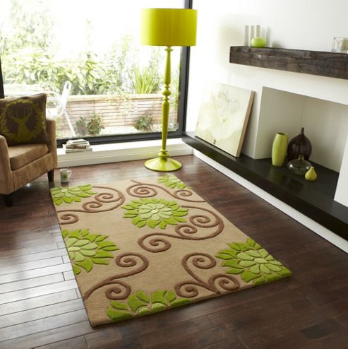Image of Oriental Carpets & Rugs Rosetta Beige/green Tufted Rug - 230cm L X 150cm W