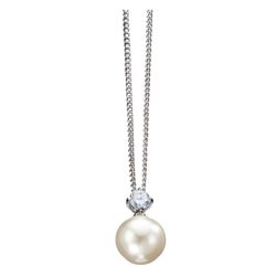 Pave Silver Tone Pearl And Crystal Pendant