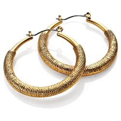 Pave Gold Tone Textured Creole Earrings
