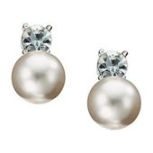 Pave Silver Tone Pearl And Crystal Earrings