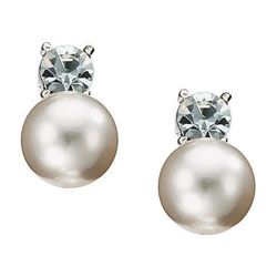 Pave Silver Tone Pearl And Crystal Earrings