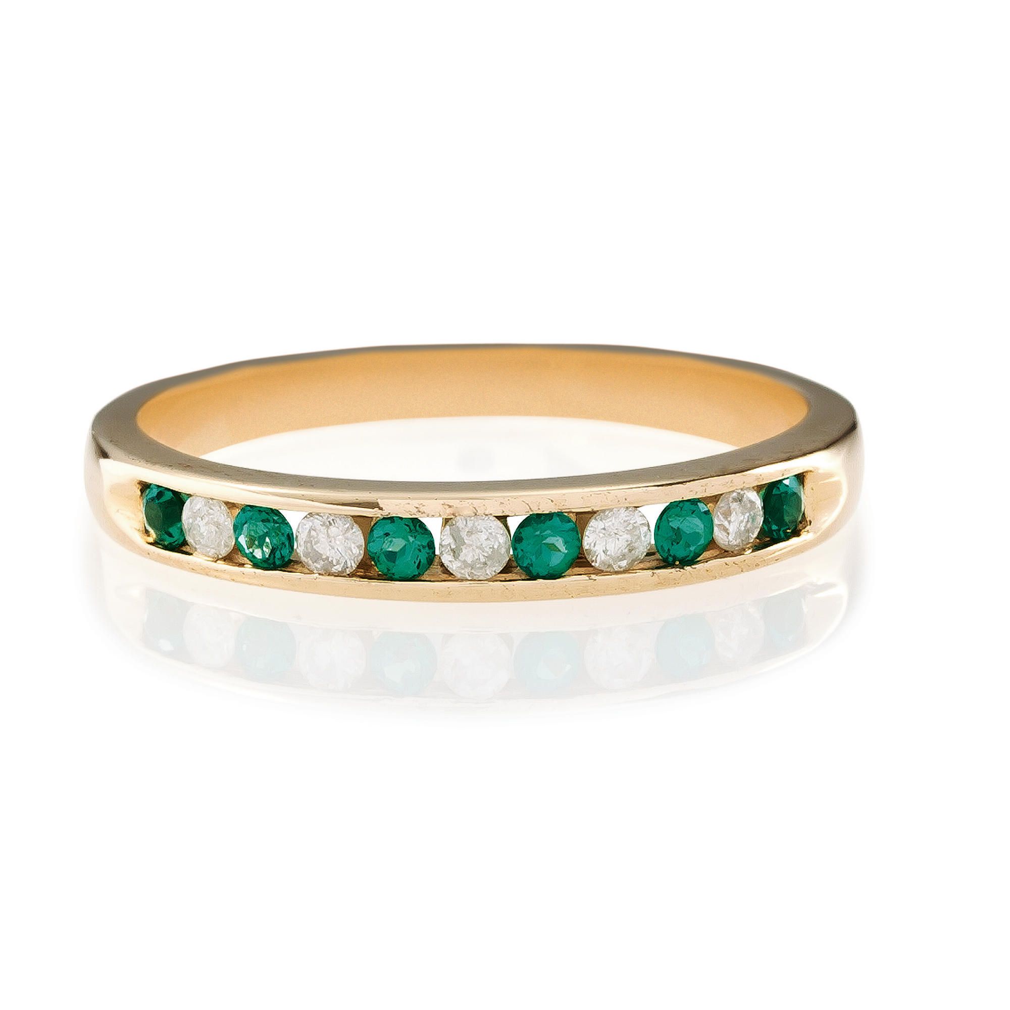 9ct Gold Diamond And Emerald Eternity Ring, Q