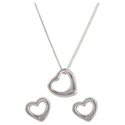 Sterling Silver And Diamond Heart Earring & Pendant Set