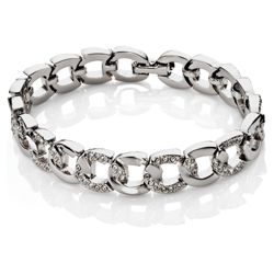 Pave Silver Tone Crystal Set Link Bracelet