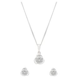9ct White Gold Cubic Zirconia Earrings And Pendant Set