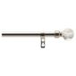 16-19mm Extendable Metal Curtain Pole Faceted Glass Finial, Satin Steel 120-210cm
