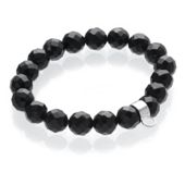 Sterling Silver & Onyx Bead Bracelet Black