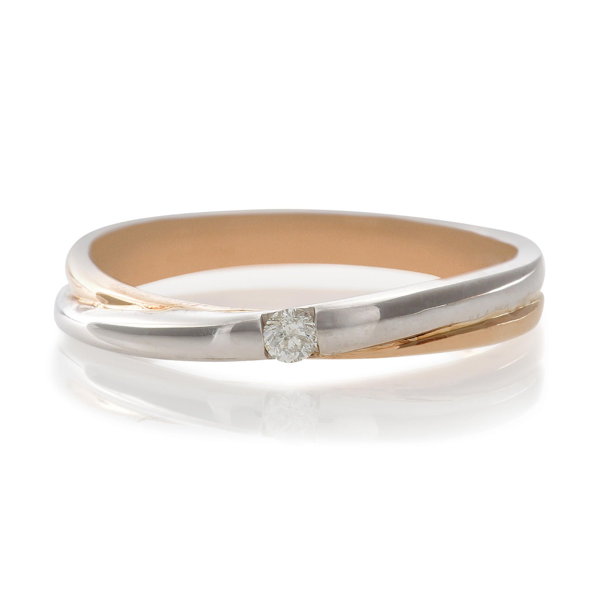 9ct Two Tone Gold Diamond Crossover Ring, O