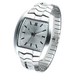 Mens Silver Rectangular Case Watch