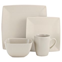 Tesco Mono Matt Square 16 Piece, 4 Person Dinner Set - Cream