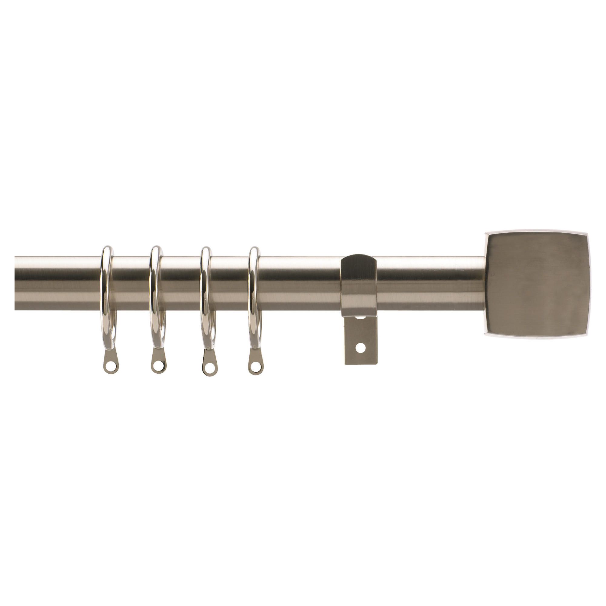 28mm Premium Fixed Length Pole Cube Finial, Satin Steel 120cm