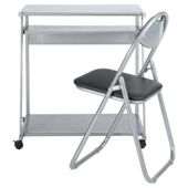 Delta Computer Desk, Silver  & Folding Chair Set