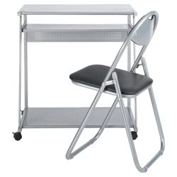 Delta Computer Desk, Silver  & Folding Chair Set