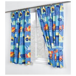 Kids Trucks And Diggers Printed Curtains