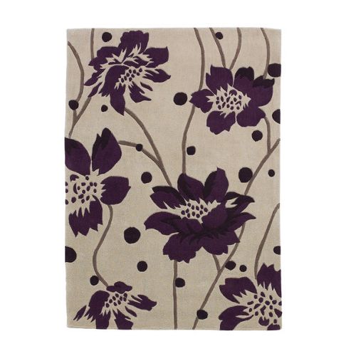 Image of Oriental Carpets & Rugs Hong Kong Cream/purple Tufted Rug - Runner 225cm L X 65cm W