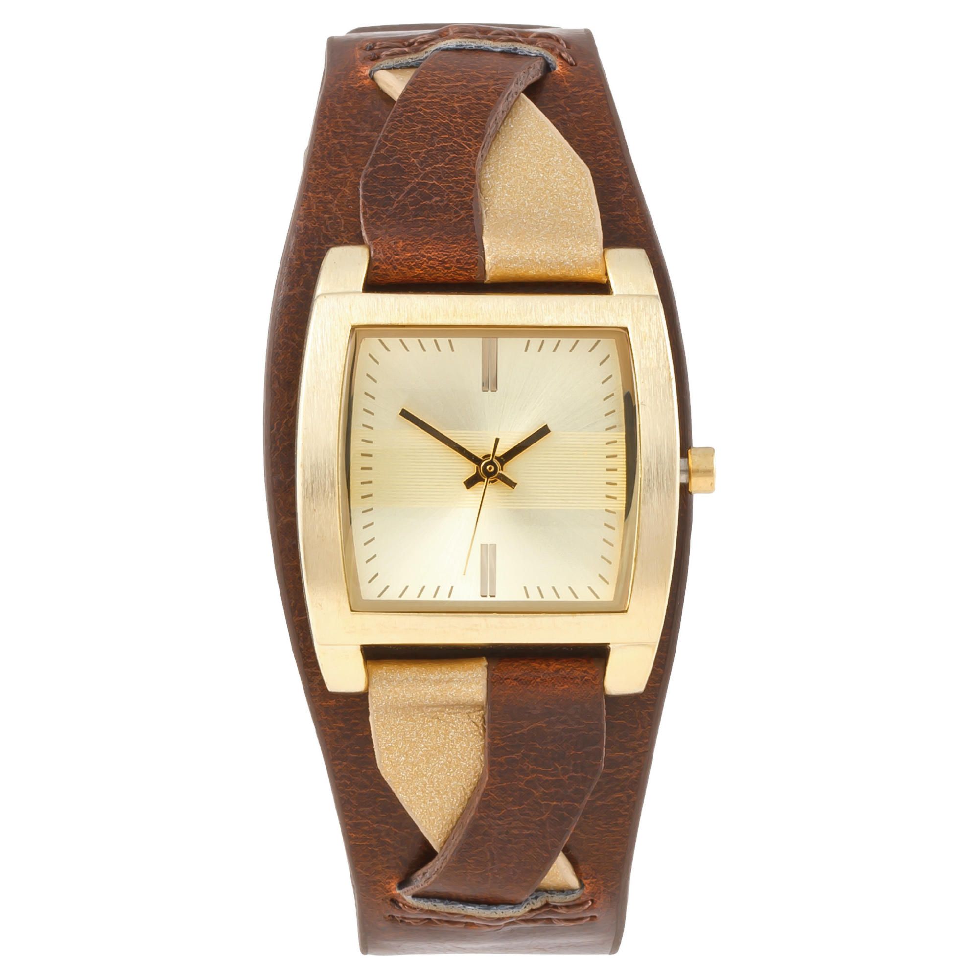 Ladies Gold/Brown Weave Cuff Watch