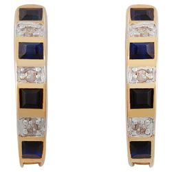 9ct Gold Diamond And Sapphire J-Hoop Earrings