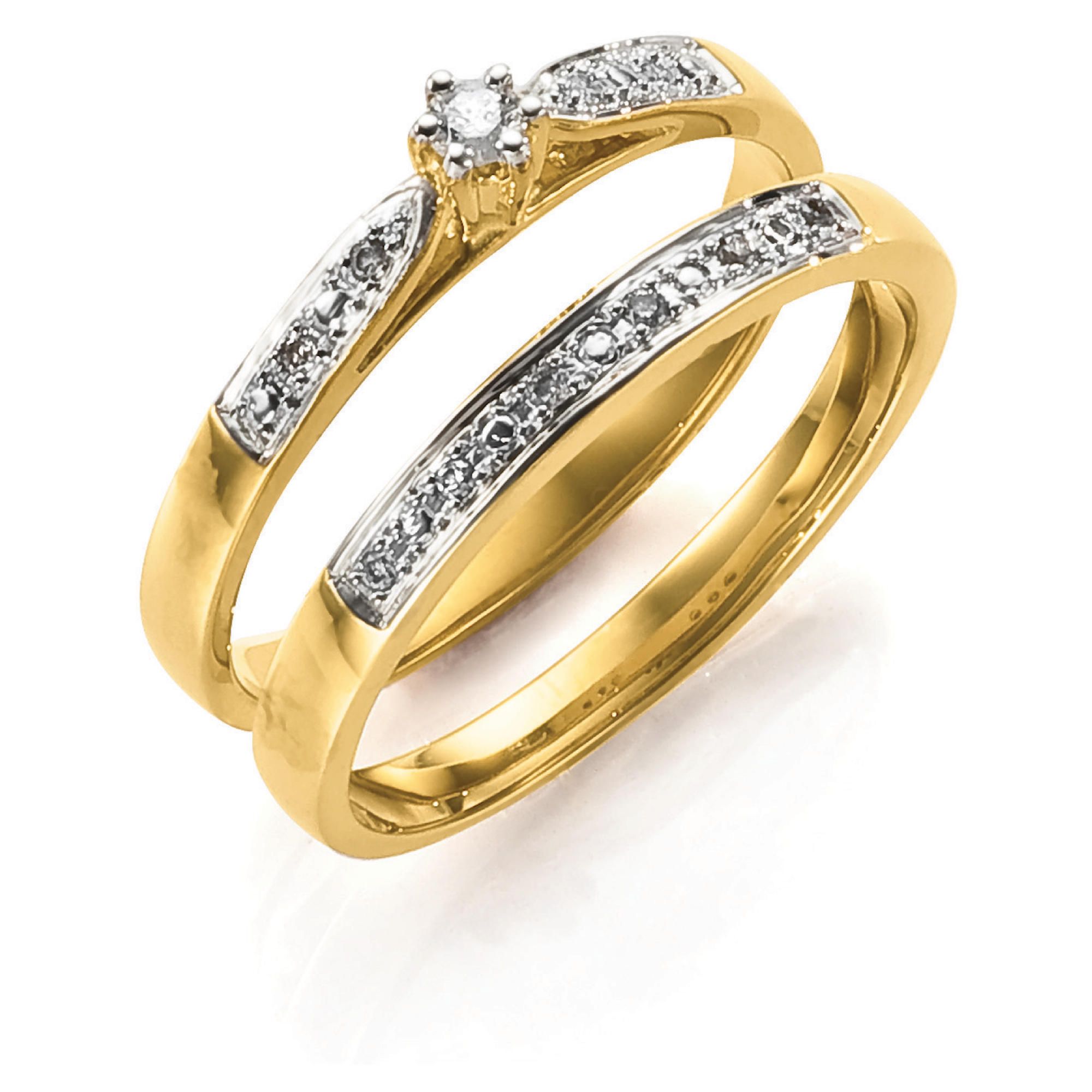 9ct Gold 10Pts Diamond Bridal Set Ring, L