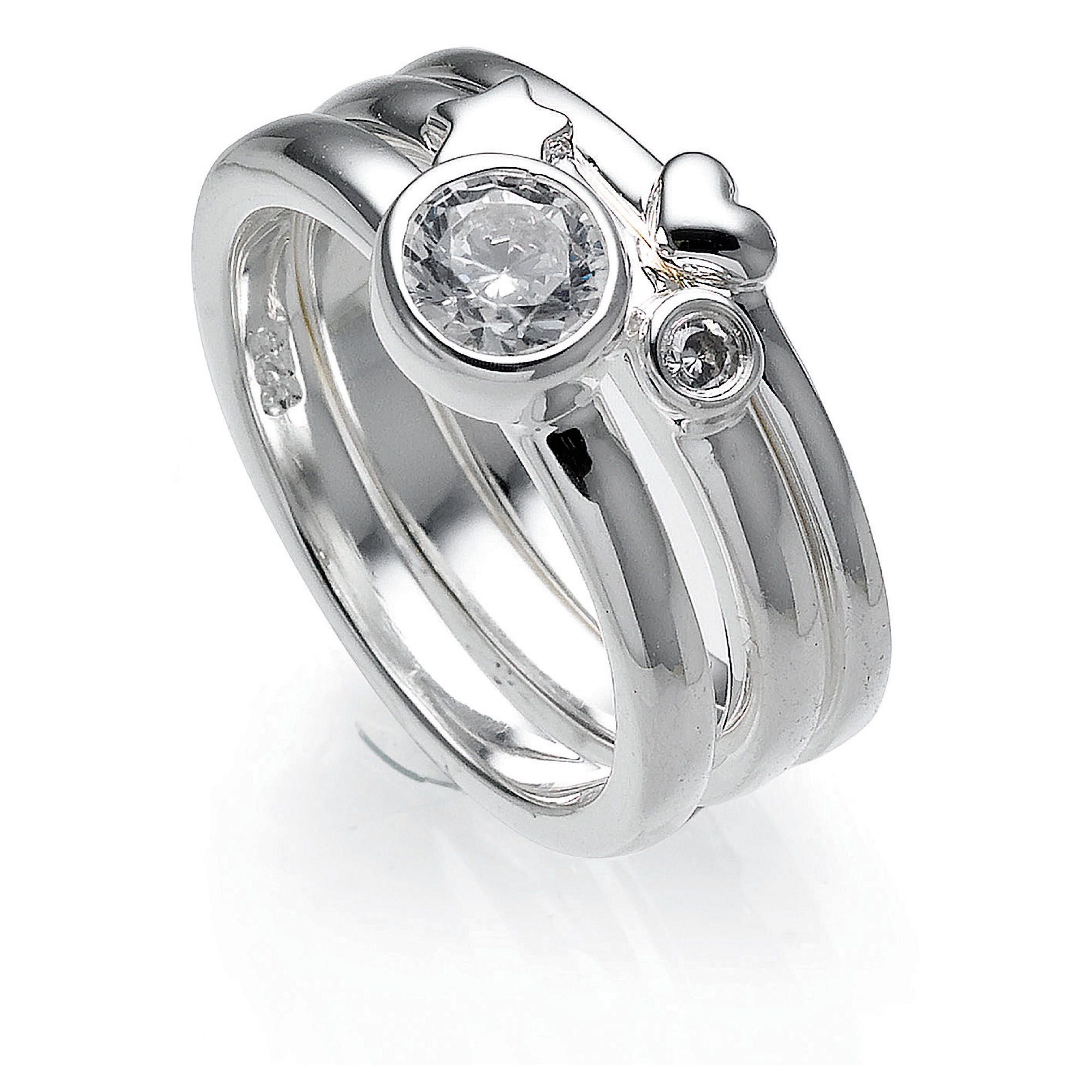 Sterling Silver Cubic Zirconia, Star And Heart Stacking Rings, Large