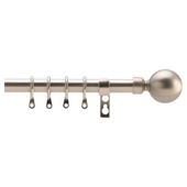 19mm Fixed Length Curtain Pole Ball Finial, Satin Steel 300cm