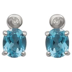 9ct White Gold Diamond And Blue Topaz Earrings