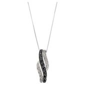 9 ct White Gold Black And White Diamond Wave Pendant