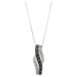 9 ct White Gold Black And White Diamond Wave Pendant