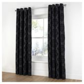Tesco Flock Damask Lined Curtains W163xL137cm (64x54"), Black