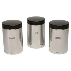 Brabantia Tea, Coffee and Sugar Canister Set, Brilliant Steel