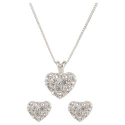 Pave Silver Tone Heart Earring & Pendant Set