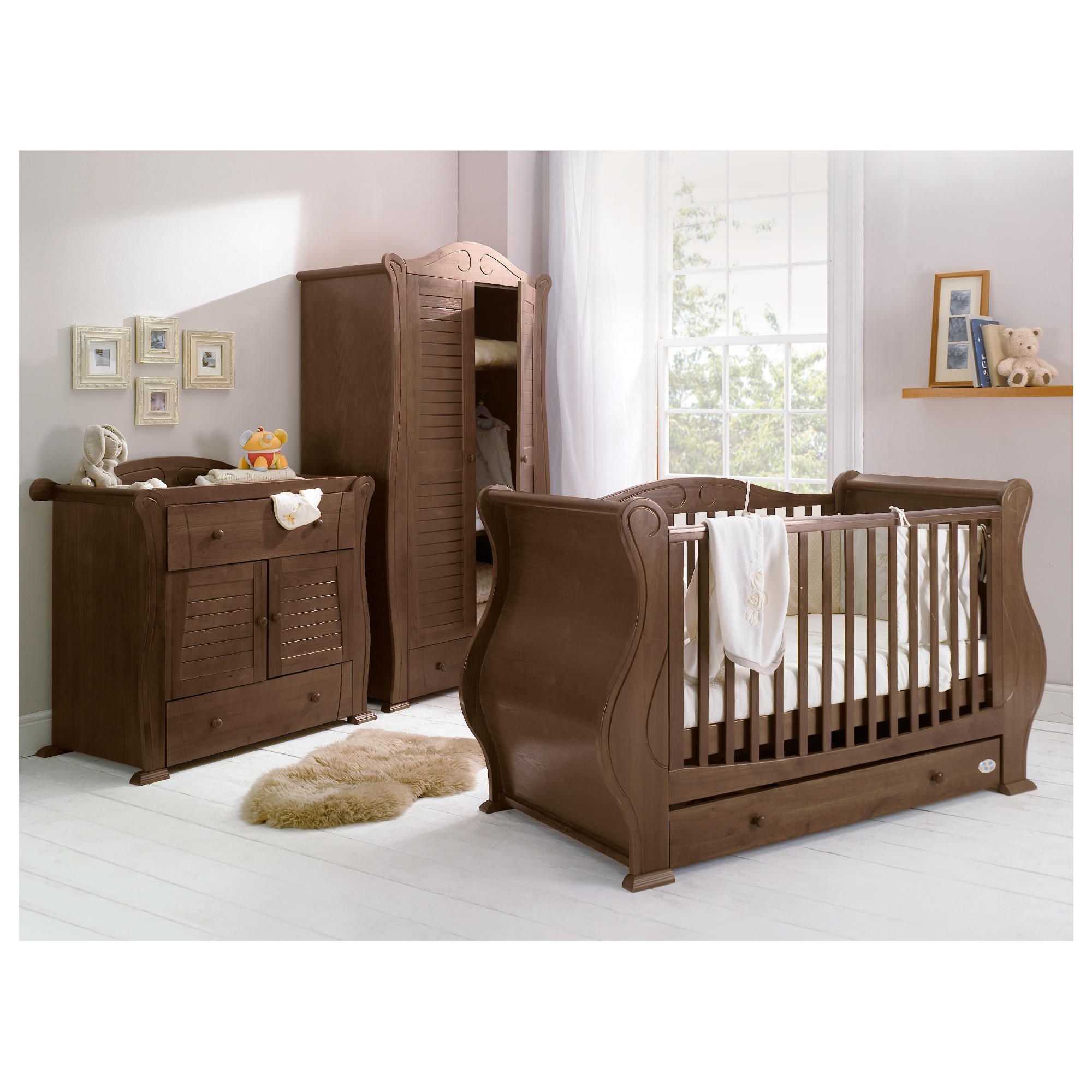 Tutti Bambini Marie 3 Piece Sleigh Room Set, Walnut with Free Sprung Mattress at Tesco Direct