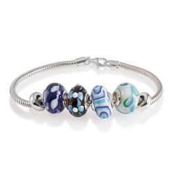 Sterling Silver Blue Glass Bead Starter Bracelet