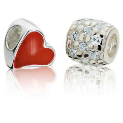 Sterling Silver Red Heart Charm 2 Pack