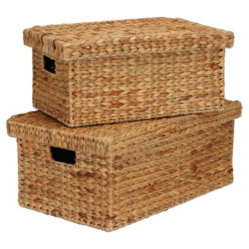 Image of Tesco Water Hyacinth Water Hyacinth Lidded Baskets, Set Of 2