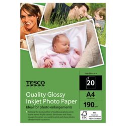 Tesco quality glossy inkejet A4 Photo Paper - 20 Sheets