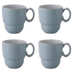 Denby Everyday Set of 4 Mugs, Cool Blue.