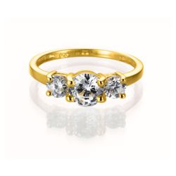 Gold Plated Silver Cubic Zirconia 3-Stone Ring, Q