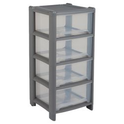 Wham 4 drawer tower, clear & silver