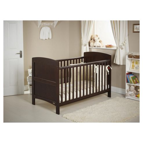 Image of Obaby Grace 4 Piece Cot Bed Set, Dark Pine With Cream Bedding