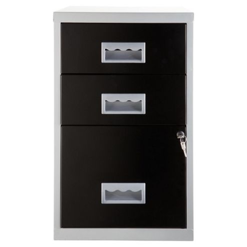 Image of Pierre Henry A4 3 Drawer Combi Filing Cabinet, Silver With Black Drawers